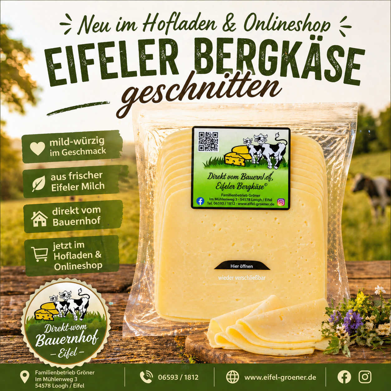 016 Eifeler Bergkäse Natur Jung geschnitten ca. 125 gr.
